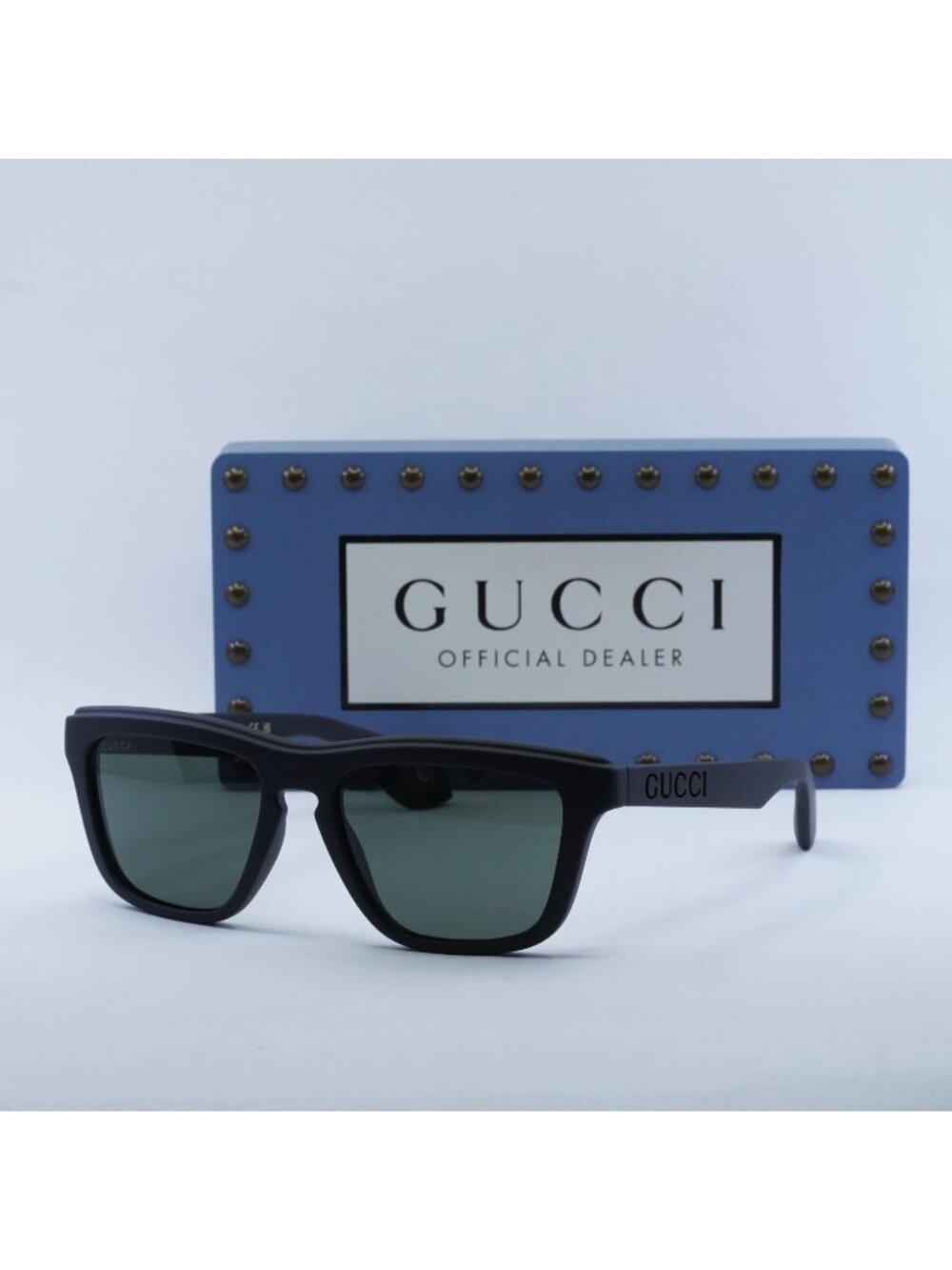 Gucci GG1571S 001 Rectangle Sunglasses - Matte Black / Grey